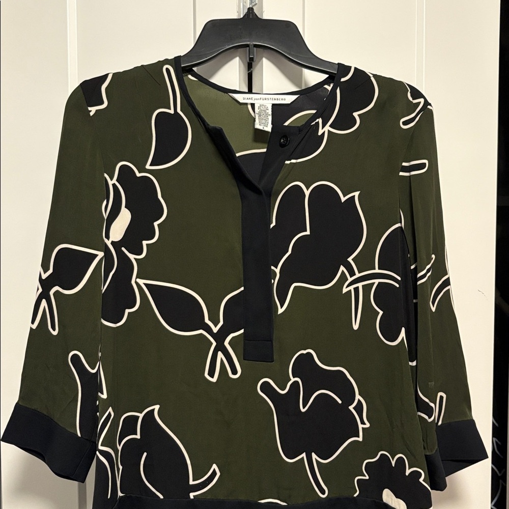 [Diane von Furstenberg] Drop Waist Silk Shift Tunic Midi Floral Dress Women’s 6 - Picture 3 of 9